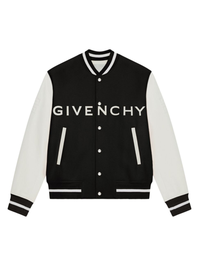 Shop Givenchy Men's Plage Varsity Jacket In Wool And Leather In Black White