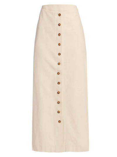 Shop Loulou Studio Women's Atri Cotton-blend Button-front Midi-skirt In Rice Ivory