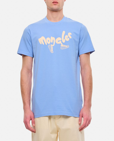 Shop Moncler Ss Cotton T-shirt In Sky Blue