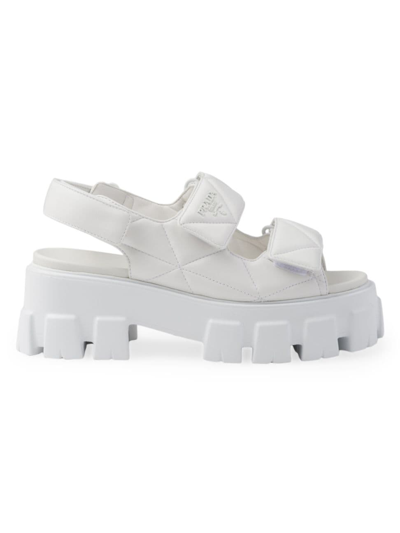 Shop Prada Women's Monolith Nappa Leather Sandals In White