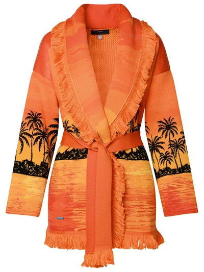Shop Alanui 'kerala Sunset' Orange Wool Blend Cardigan