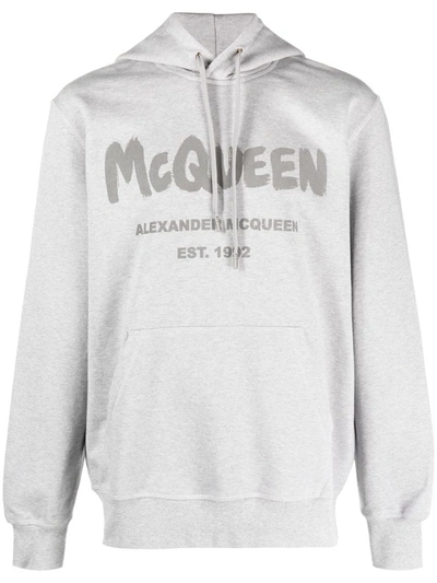 Shop Alexander Mcqueen "mcqueen Graffiti" Hoodie In Grey