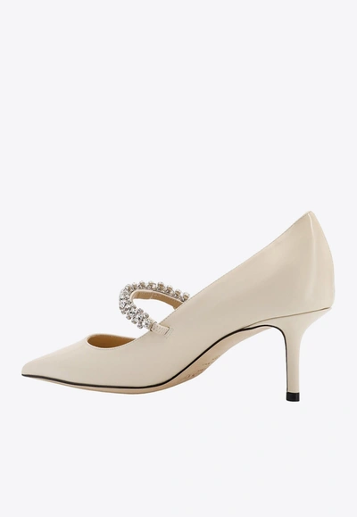 Shop Jimmy Choo Bing 65 Crystal-embellished Pumps In Patent Leather In Beige
