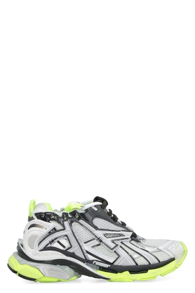 Shop Balenciaga White Black And Neon Yellow Runner Sneaker With Embossed Logo In Mesh And Nylon Man