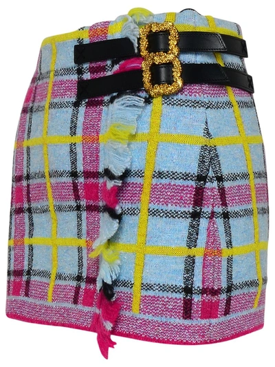 Shop Cormio Tartan Wool Mini Skirt In Clear Blue
