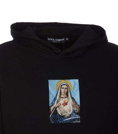 Shop Dolce & Gabbana Black Hoodie With Print And Fusible Rhinestone In Cotton Man