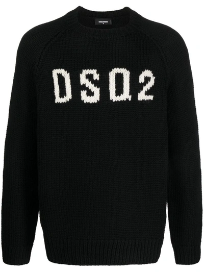 Shop Dsquared2 Logo Intarsia-knit Wool Jumper In Black