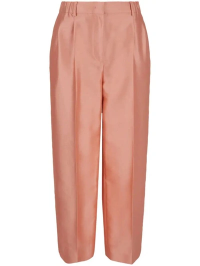 Shop Giorgio Armani Shantung Cropped Pants With Elastic On Back Clothing In Pink & Purple