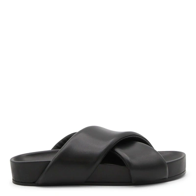 Shop Jil Sander Black Leather Slides