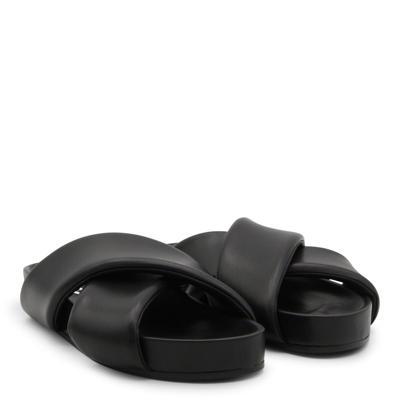 Shop Jil Sander Black Leather Slides