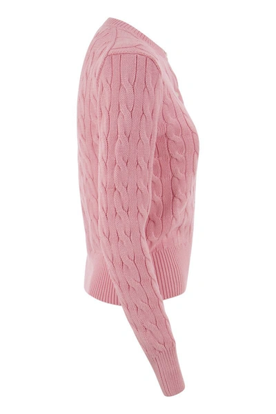 Shop Ralph Lauren Pink Cotton Cable-knit Cardigan
