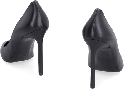 Shop Saint Laurent Anja Leather Pointy-toe Pumps In Black