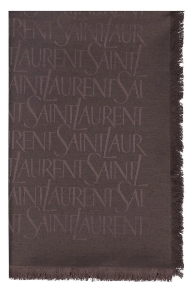 Shop Saint Laurent Wool And Silk Scarf In Brown