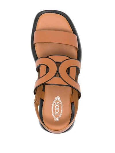 Shop Tod's Leather Platform Sandals In Leather Brown