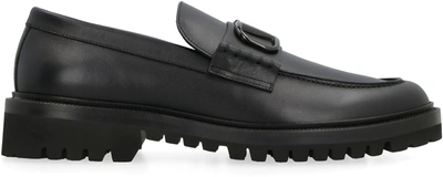 Shop Valentino Garavani - Vlogo Signature Leather Loafers In Black