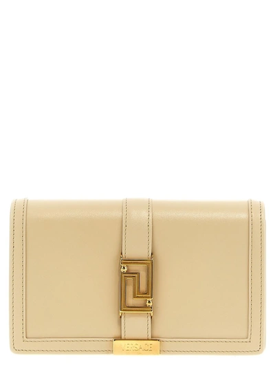 Shop Versace 'greek Goddess' Mini Bag In Beige