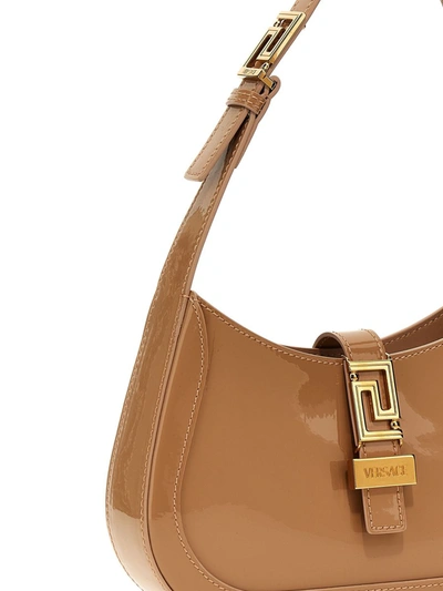 Shop Versace 'greca Goddess' Small Beige Lambskin Hobo Bag