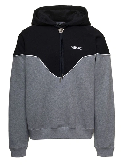 Shop Versace Cotton Hoodie In Grey