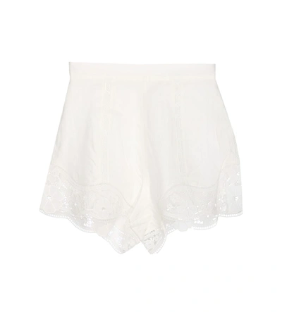 Shop Zimmermann Lace Trimmed Linen Shorts In White
