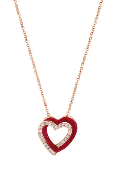 Shop Effy 14k Rose Gold Diamond Heart Pendant Necklace In Red