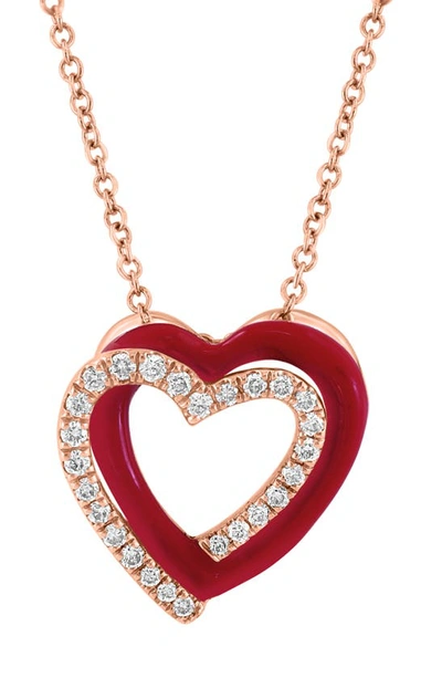 Shop Effy 14k Rose Gold Diamond Heart Pendant Necklace In Red