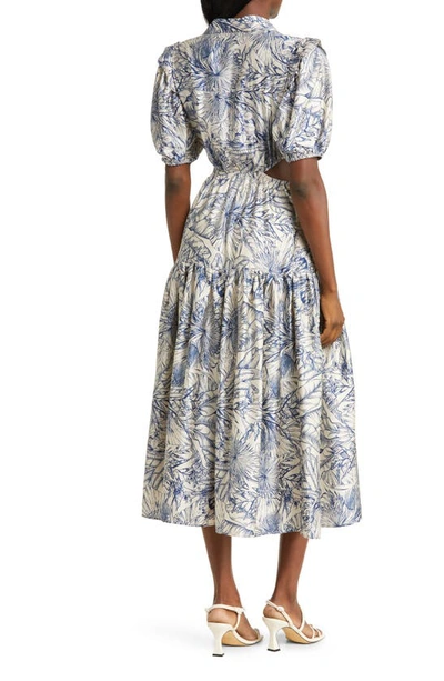 Melloday Botanical Print Short Sleeve Cutout Dress In Navy Tropical