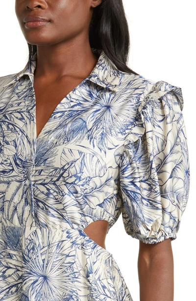 Melloday Botanical Print Short Sleeve Cutout Dress In Navy Tropical