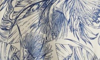 Melloday Botanical Print Short Sleeve Cutout Dress In Navy Tropical