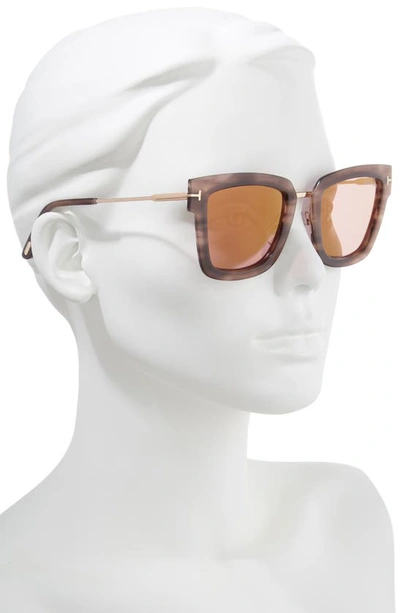 Shop Tom Ford Lara 52mm Mirrored Square Sunglasses In Pink Melange Havana Acetate