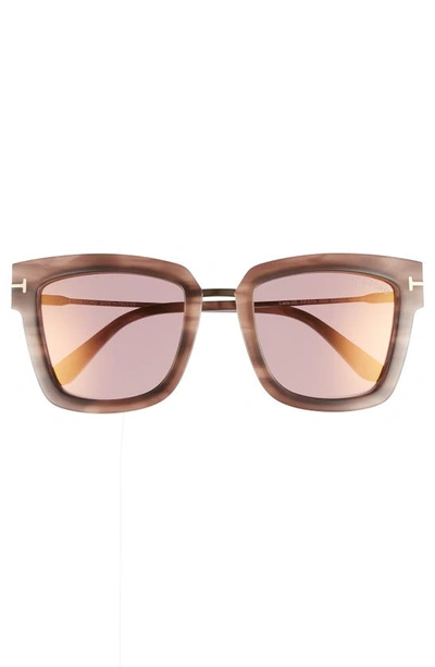 Shop Tom Ford Lara 52mm Mirrored Square Sunglasses In Pink Melange Havana Acetate
