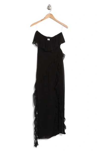 Shop Know One Cares Ruffle Strapless Gown In Black