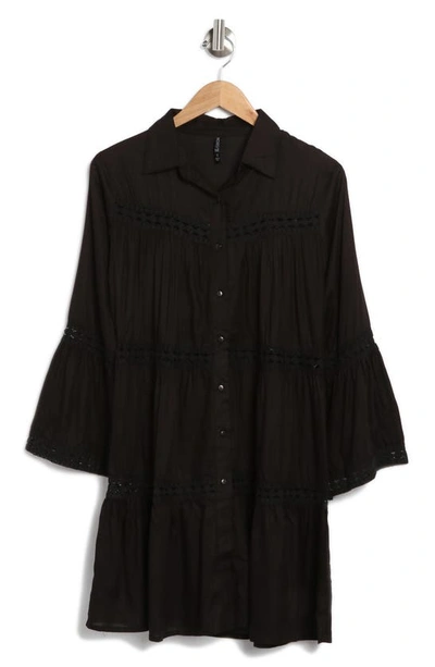 Shop Boho Me Lace Stripe Bell Sleeve Dress In Black