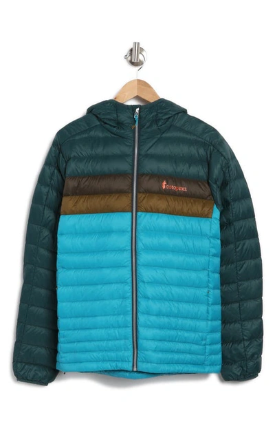 Shop Cotopaxi Fuego Water Resistant 800 Fill Power Down Hooded Jacket In Deep Ocean And Mineral Blue