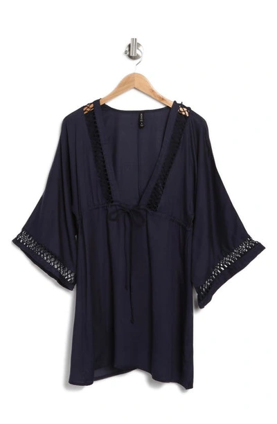 Shop Boho Me Front Tie Tunic Dress In Navy