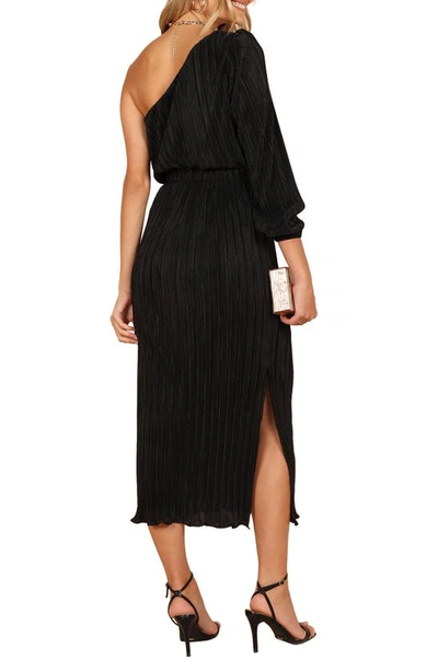 Petal And Pup Petal & Pup Pontee Plissé One-shoulder Midi Dress In Black