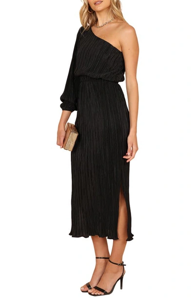 Petal And Pup Petal & Pup Pontee Plissé One-shoulder Midi Dress In Black