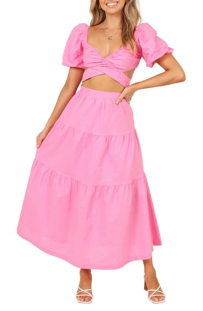 Petal And Pup Petal & Pup Pippa Linen Blend Crop Top & Skirt Set In Pink