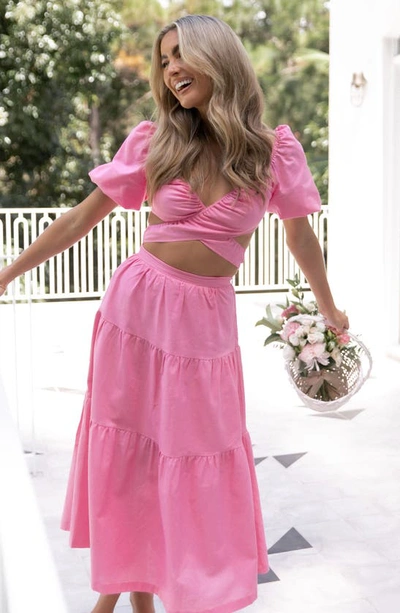 Petal And Pup Petal & Pup Pippa Linen Blend Crop Top & Skirt Set In Pink