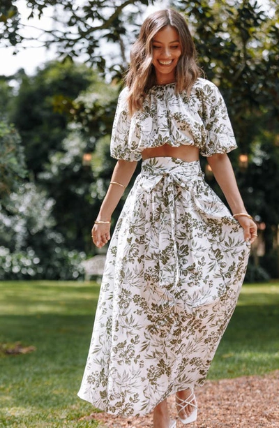 Petal And Pup Womens Delilah Top And Skirt Set In Green Floral