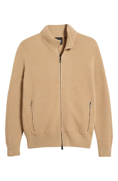 Shop Hugo Boss Boss Mabeo Cotton & Wool Zip Cardigan In Medium Beige