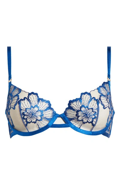 Shop Bluebella Catalina Embroidered Mesh Underwire Bra In Egyptian Blue/ Sheer