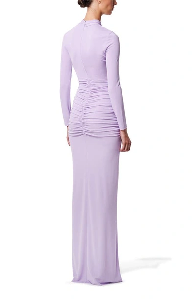 Shop Carolina Herrera Twist Neck Long Sleeve Jersey Gown In Lilac