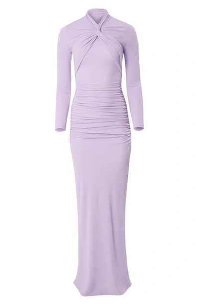 Shop Carolina Herrera Twist Neck Long Sleeve Jersey Gown In Lilac