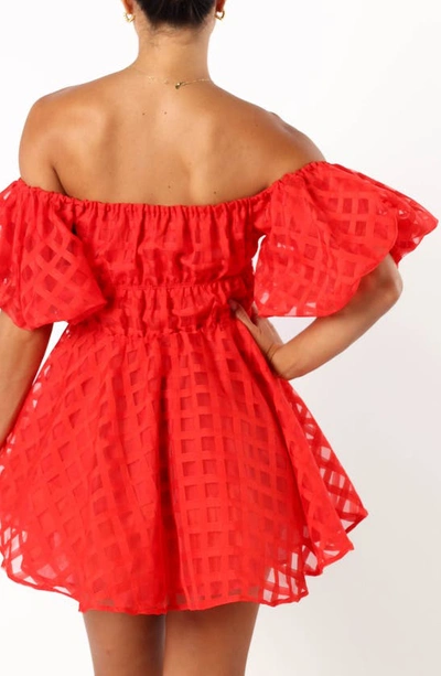 Petal And Pup Philia Check Off The Shoulder Minidress In Red