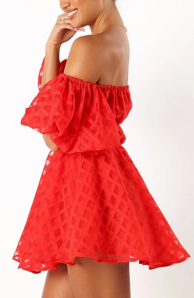 Petal And Pup Philia Check Off The Shoulder Minidress In Red