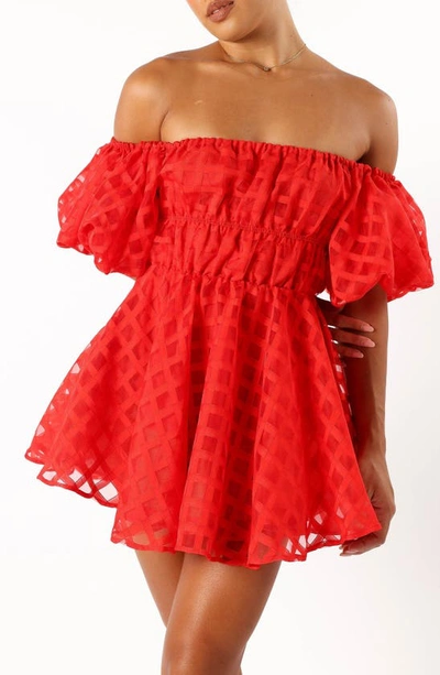 Petal And Pup Philia Check Off The Shoulder Minidress In Red