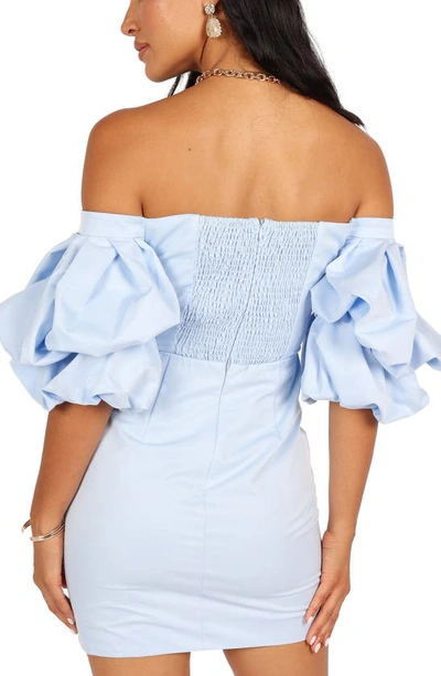 Petal And Pup Fern Off The Shoulder Puff Sleeve Minidress In Icy Blue