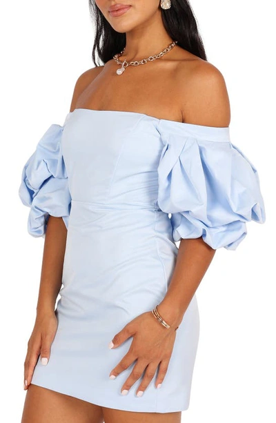 Shop Petal And Pup Petal & Pup Fern Off The Shoulder Puff Sleeve Minidress In Icy Blue