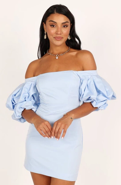 Petal And Pup Fern Off The Shoulder Puff Sleeve Minidress In Icy Blue