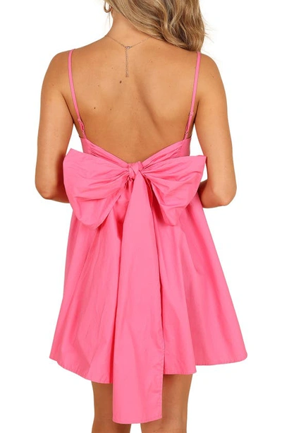 Petal And Pup Alice Bow Back Cotton Babydoll Minidress In Hot Pink
